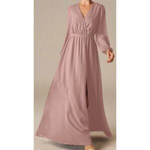 AW BRIDAL 10 L pink dusty rose Adelle chiffon bridesmaid maxi dress NEW B102